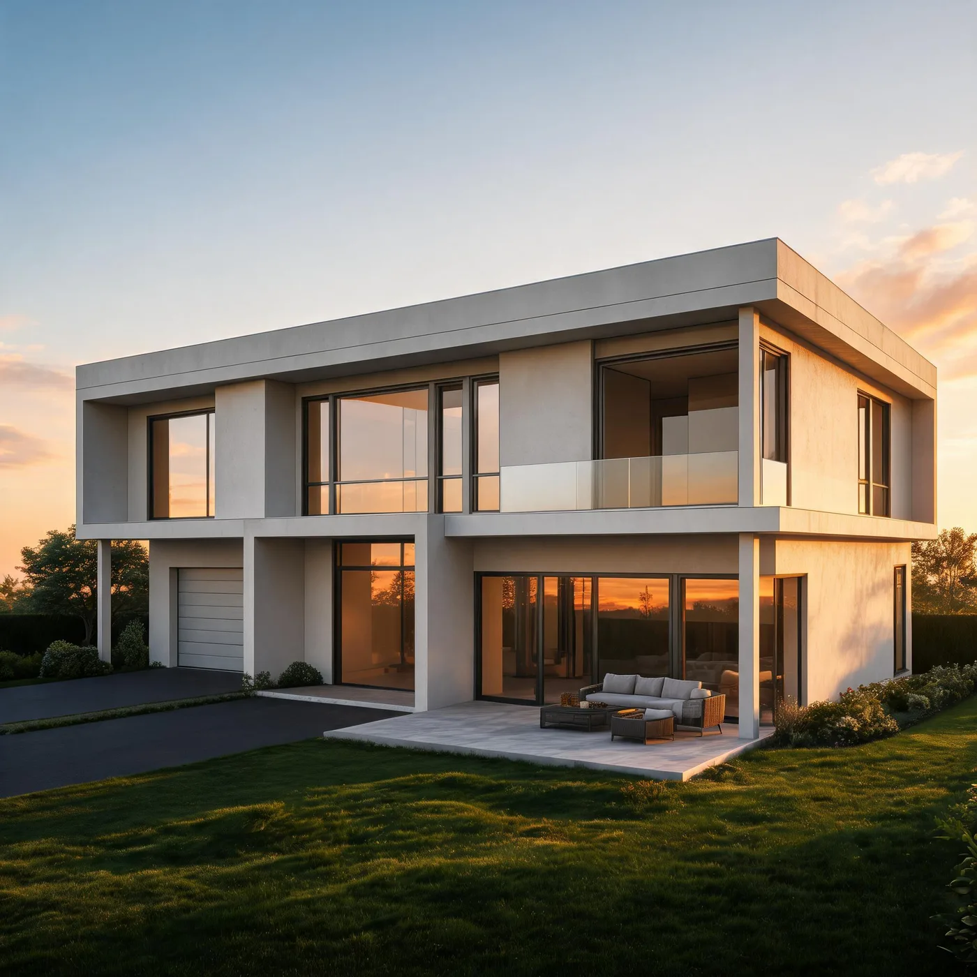 A naive AI render of the same house model showing geometry drift — AI render