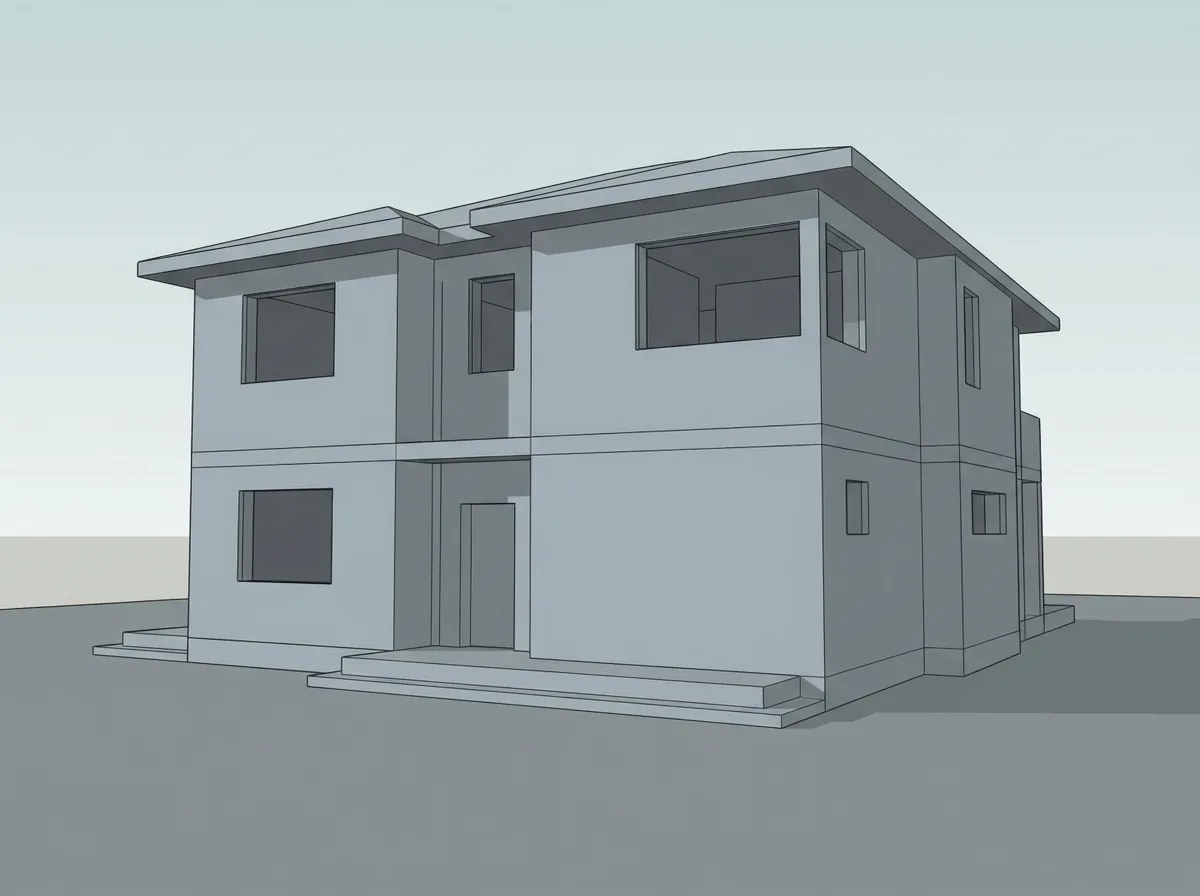 A flat draft view enhanced into a photoreal render — input